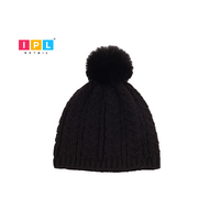 Pitch Black Pompom Beanie