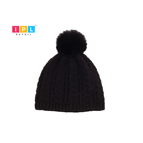 Pitch Black Pompom Beanie